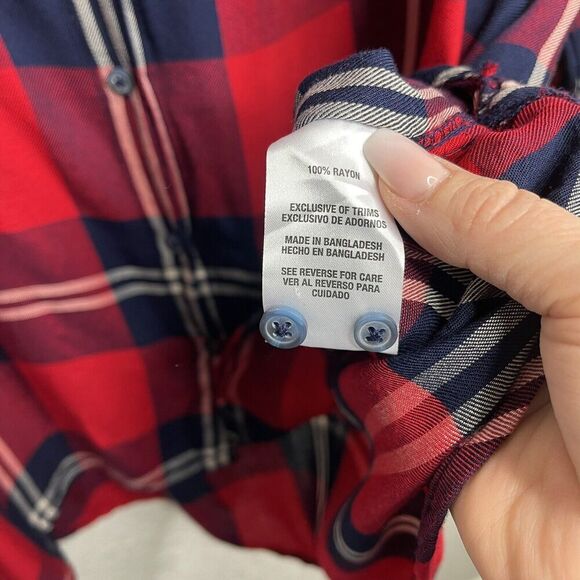 Woolrich Plaid‎ Button Down Shirt Women’s XXL Red Navy FALL Cabincore Gorpcore - Picture 9 of 10